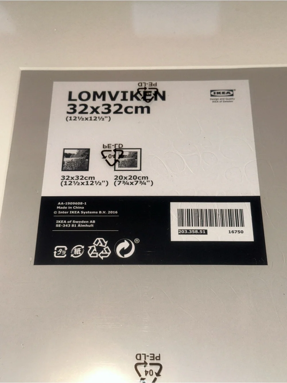 IKEA LOMVIKEN Silver Picture Frame 32X32 cm 12 ½X12 ½ 